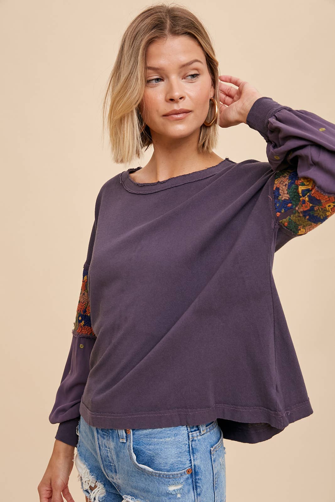 Embroidery Detail Long Sleeve Tee
