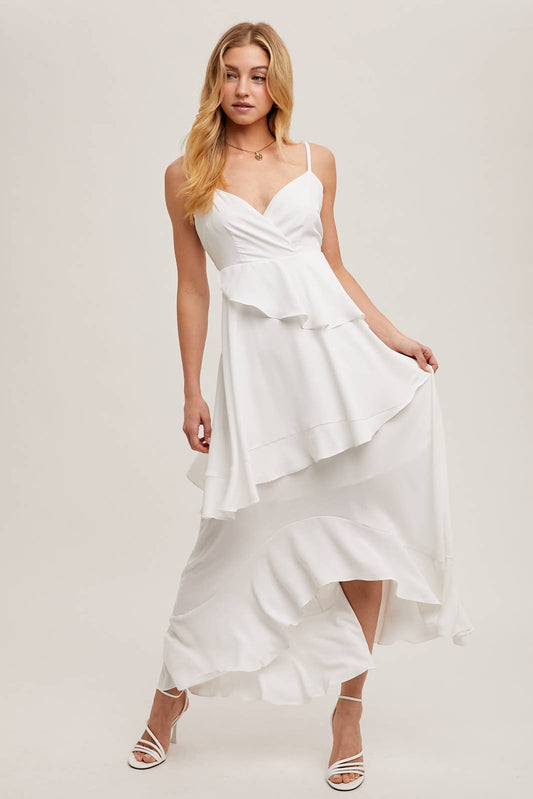 Asymmetrical Tiered Ruffle Maxi Dress