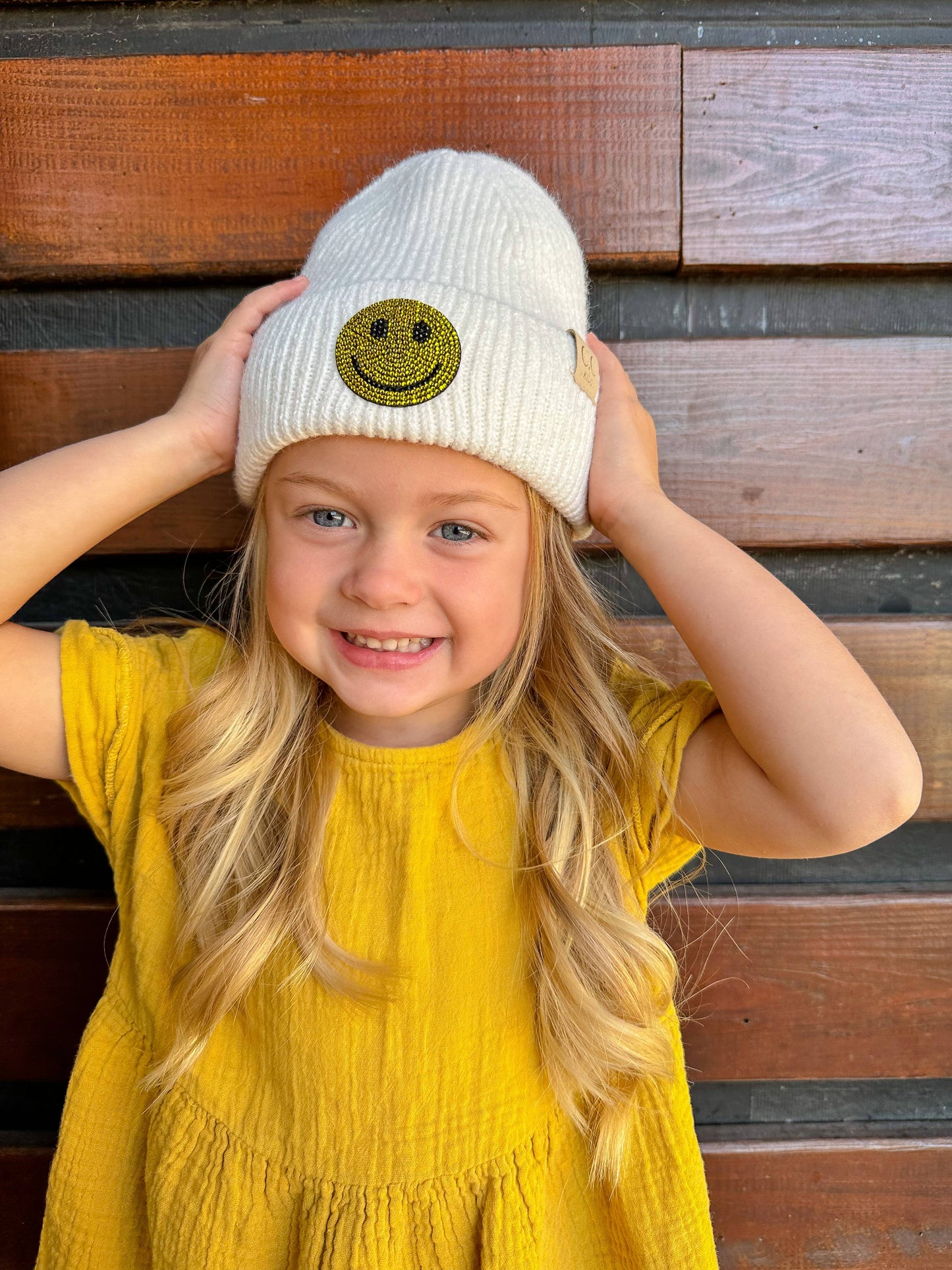 KIDS Rhinestone Smiley Face Cuff C.C Beanie