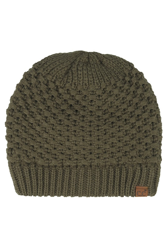 Cross Cell Stitch Knit Satin Lining Beanie