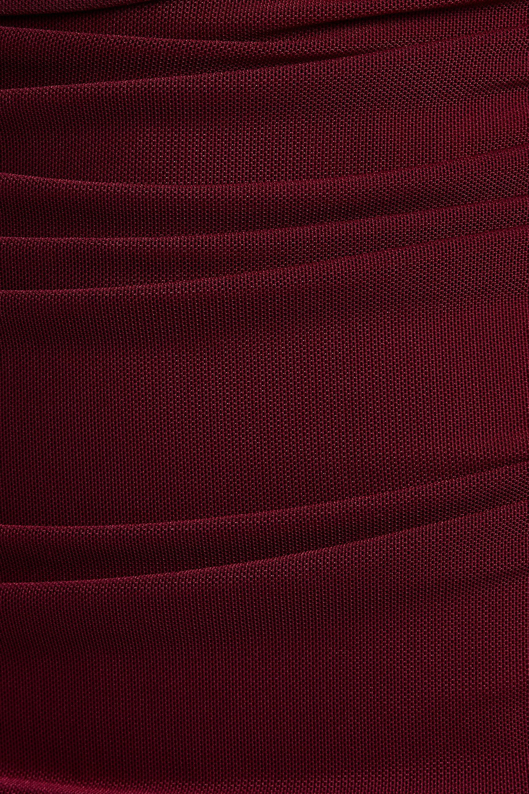 Off Shoulder Ruching Detail Mesh Midi Dress