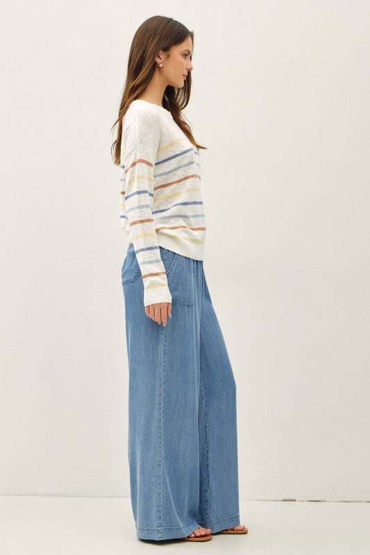 Wide Leg Chambray Pull-on Pants