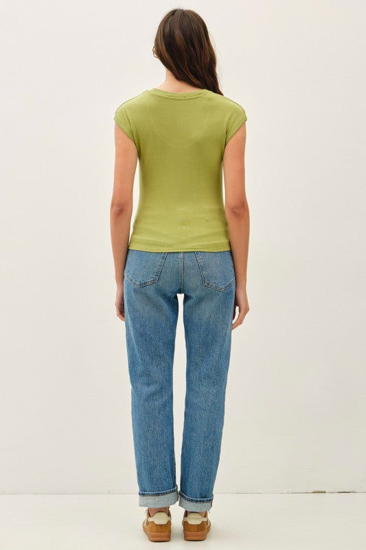 Ribbed Scoop Neck Cap Sleeve Modal Top