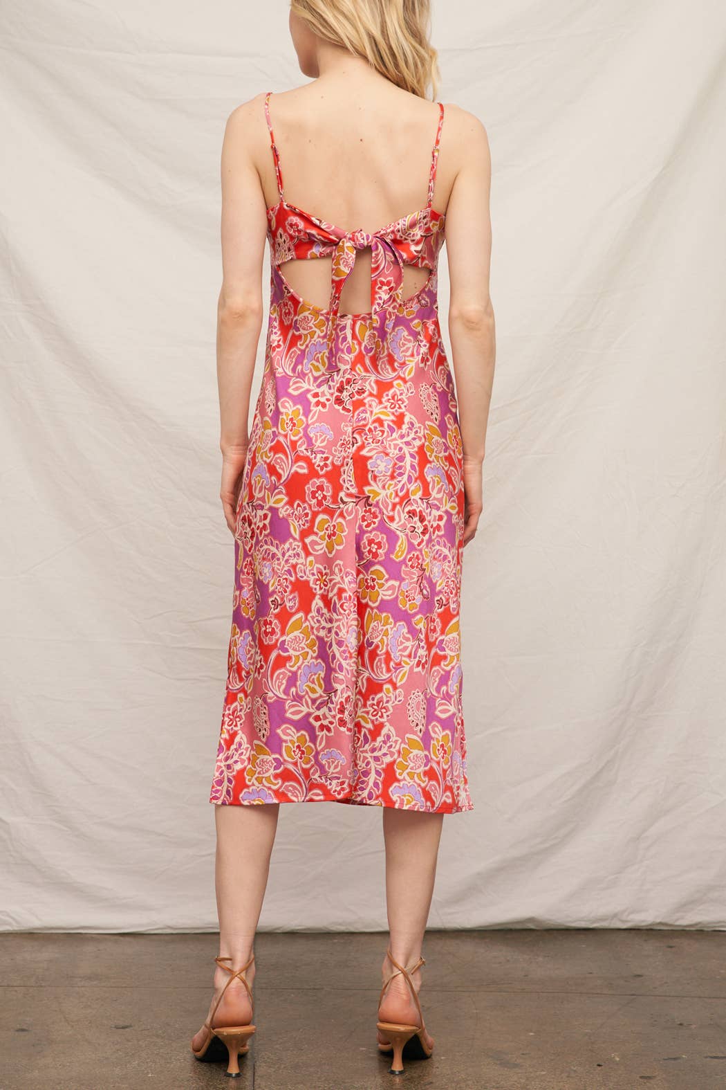 Sleeveless Floral Satin Midi Dress