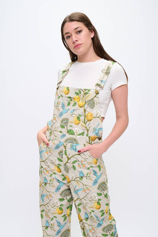 Lemon Blossoms & Hummingbird Print Overalls