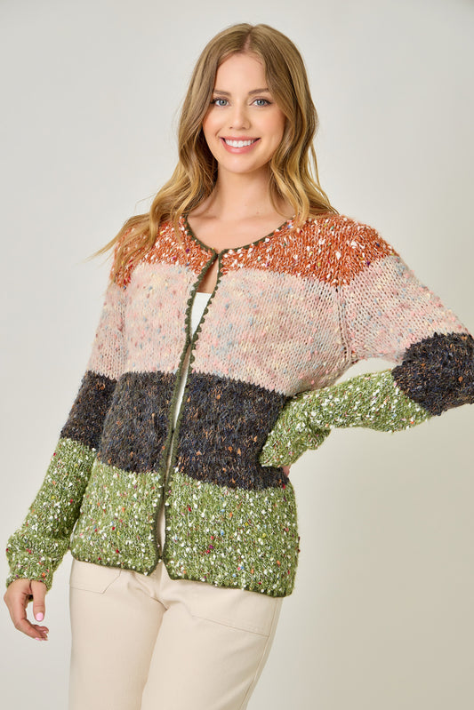 Melange Color Blocked Cardigan