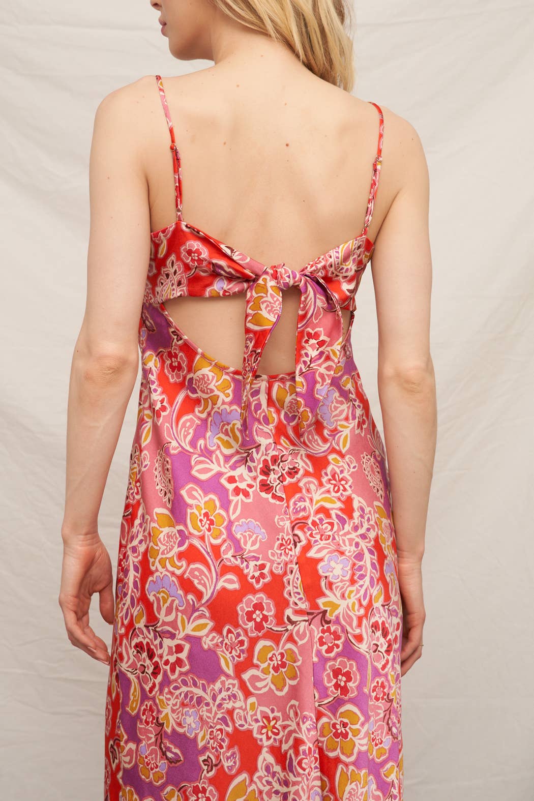 Sleeveless Floral Satin Midi Dress