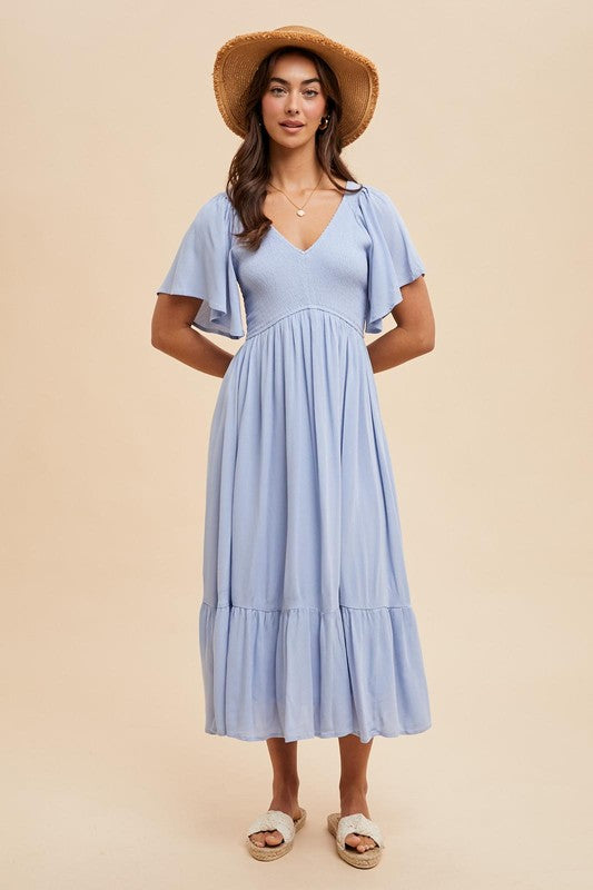 Smocked Flutter Sleeve Dress
