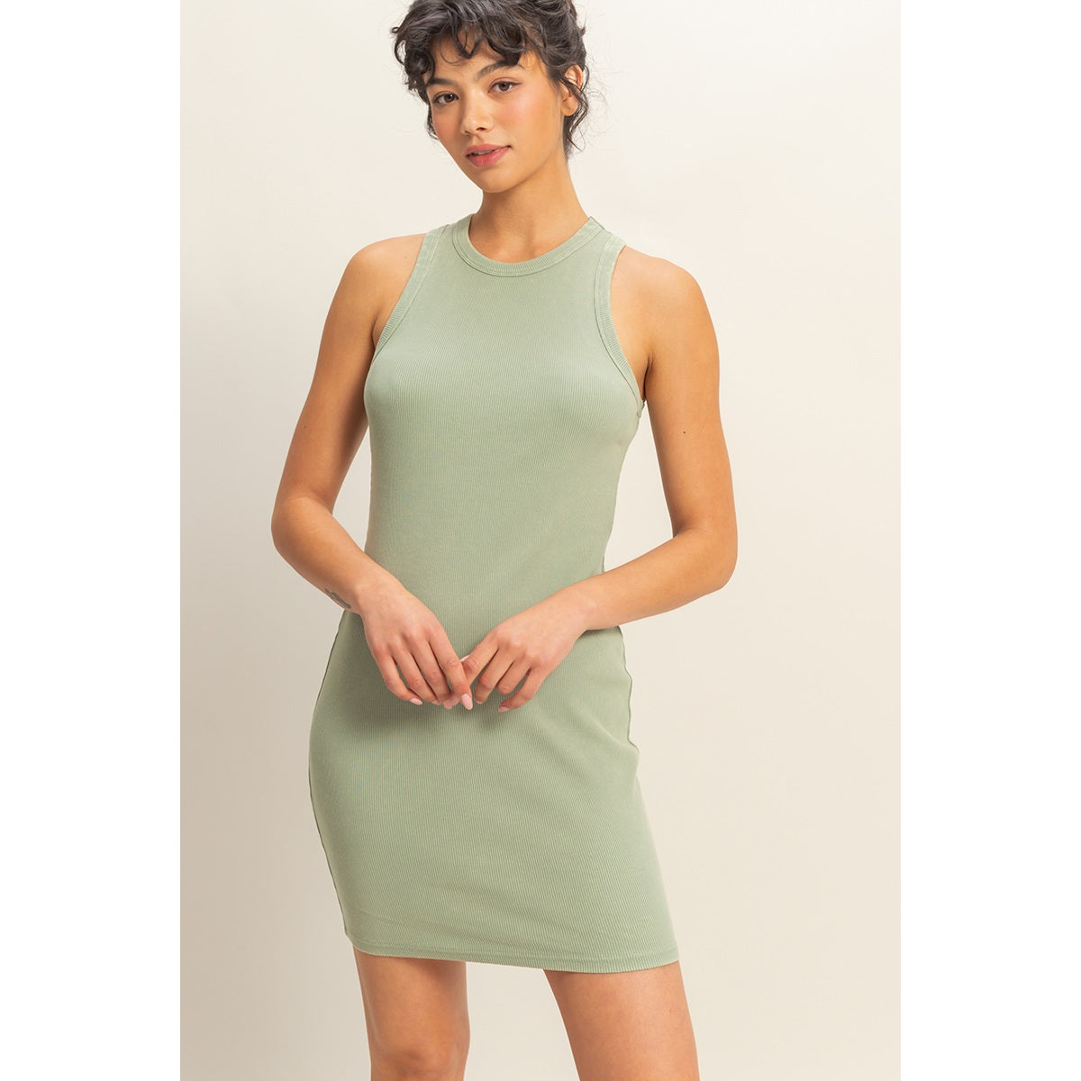 Acid Washed Ribbed Mini Dress