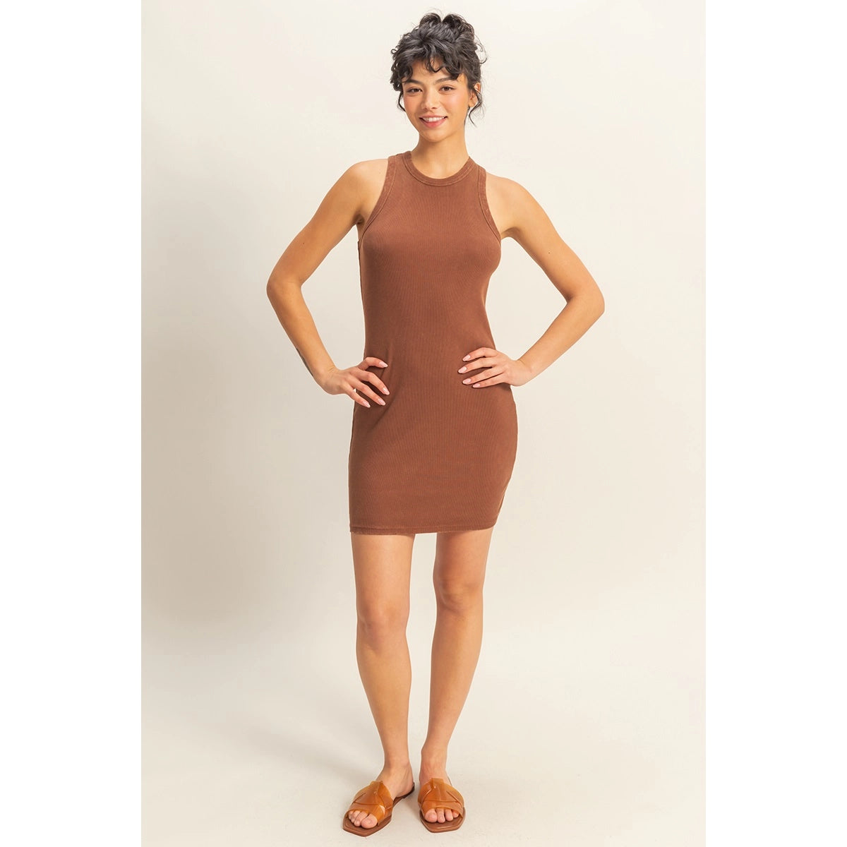 Acid Washed Ribbed Mini Dress