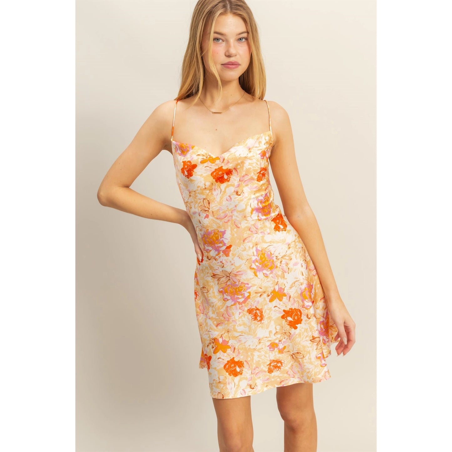 Floral Cowl Neck Mini Slip Dress