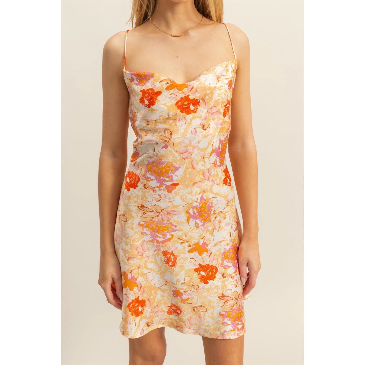 Floral Cowl Neck Mini Slip Dress
