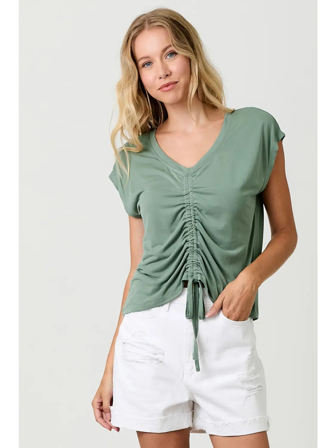 Front Ruche Modal Short Sleeve Top