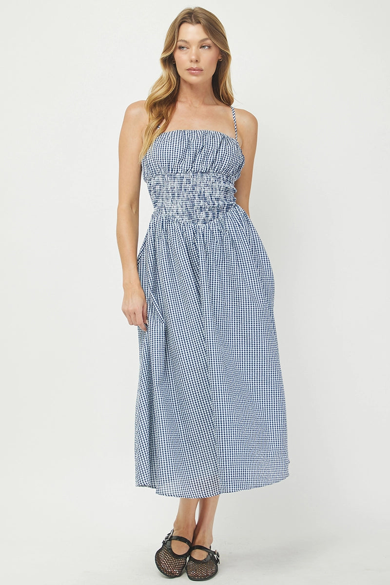 Seersucker Gingham Midi Dress
