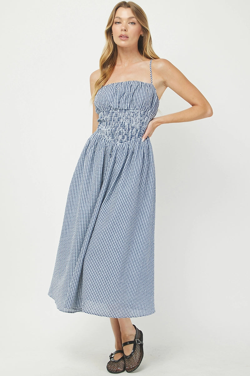 Seersucker Gingham Midi Dress