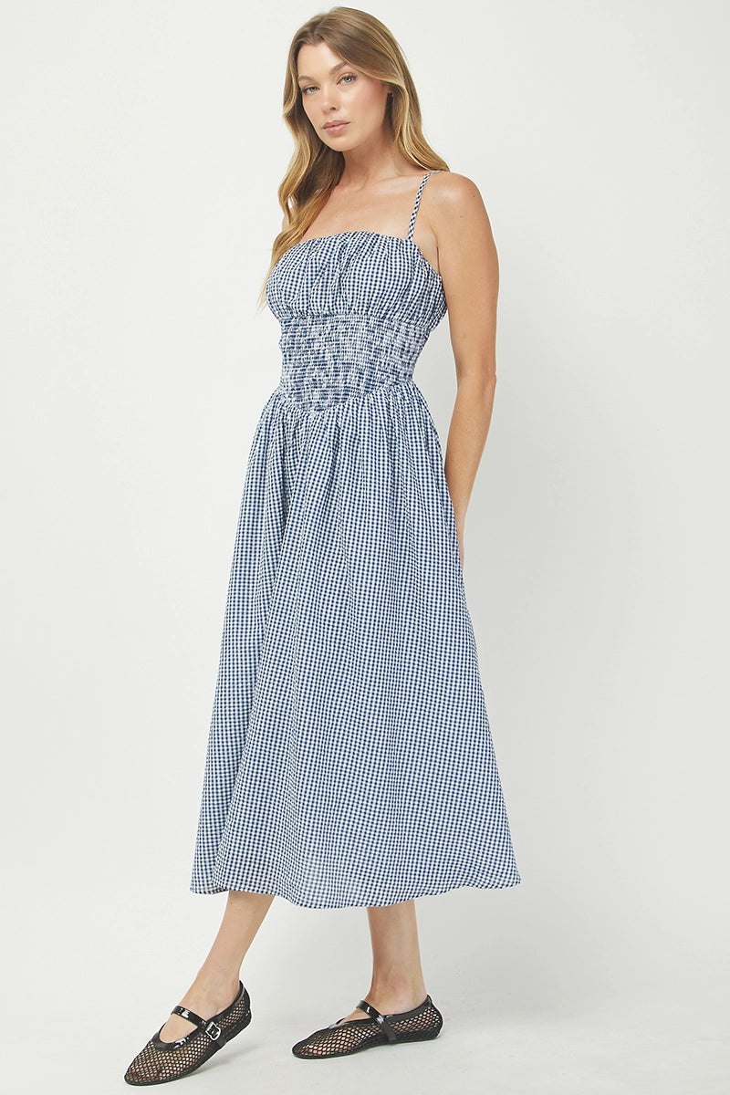 Seersucker Gingham Midi Dress