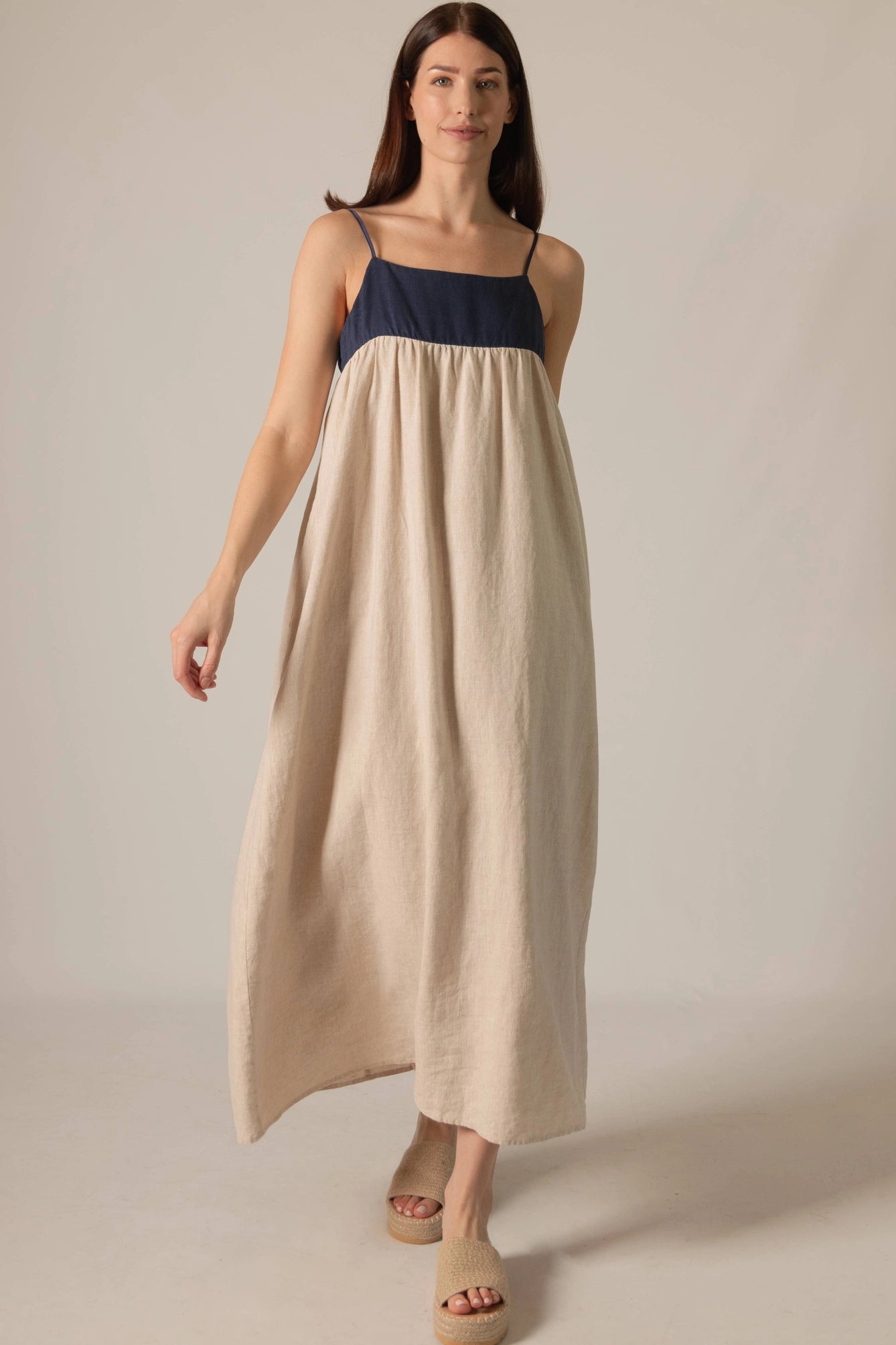 Diamond Linen 2-Tone Maxi Dress