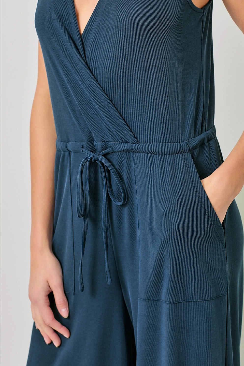 Modal Ribbed Surplice Neck Jumpsuit