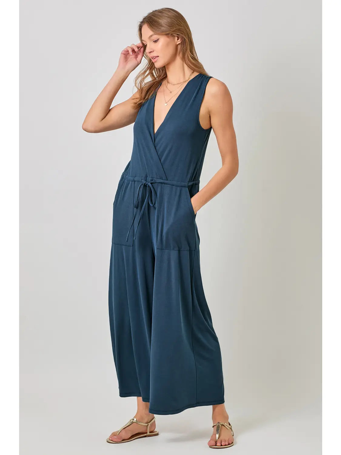 Modal Ribbed Surplice Neck Jumpsuit