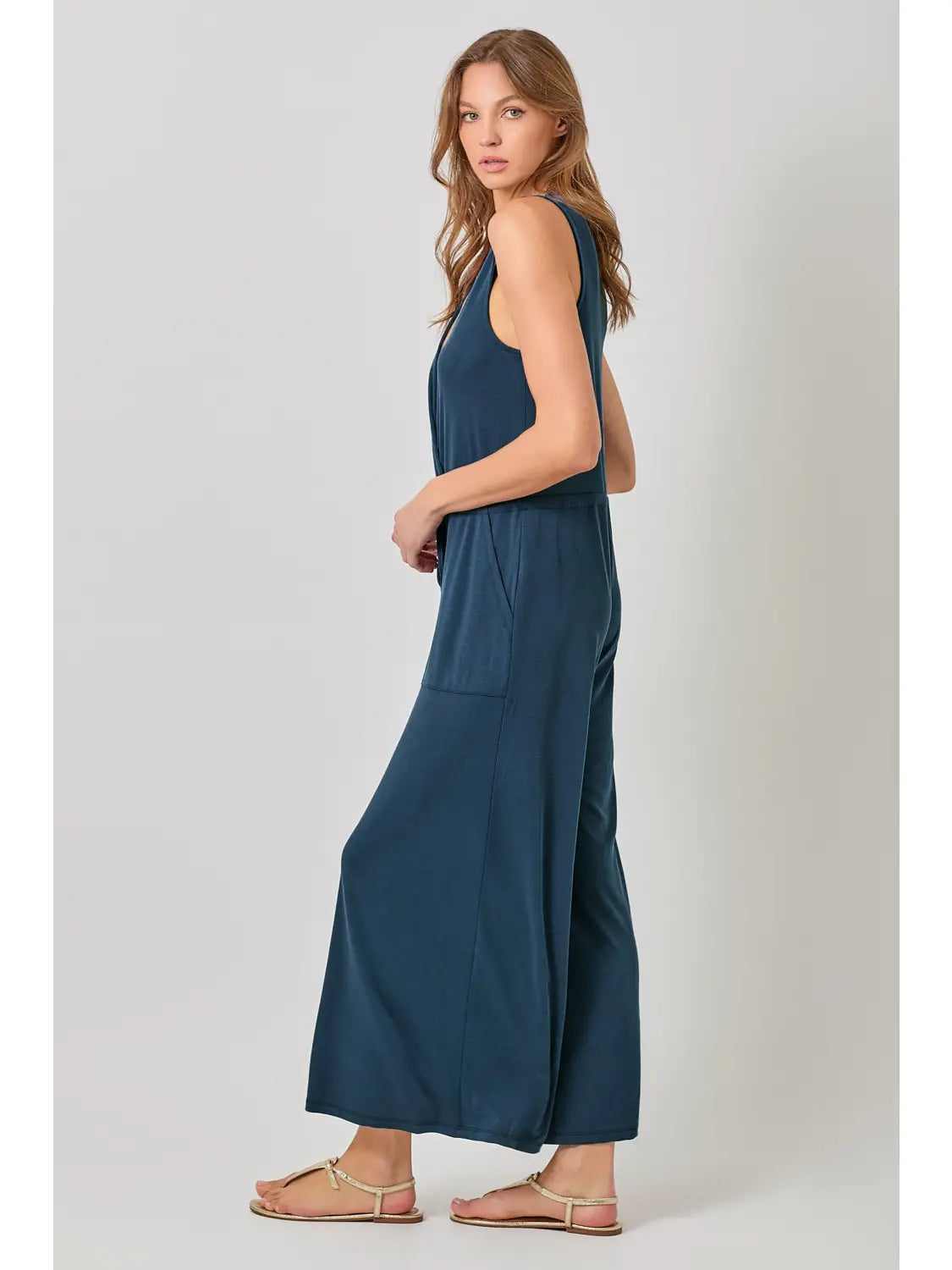 Modal Ribbed Surplice Neck Jumpsuit
