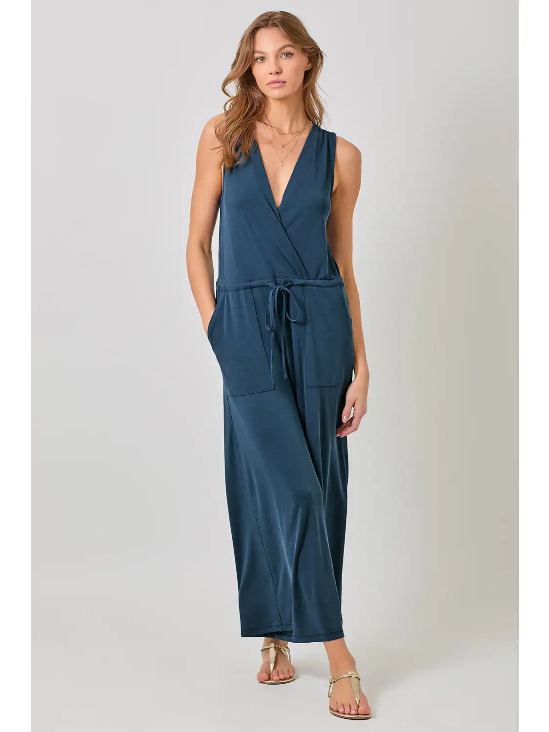 Modal Ribbed Surplice Neck Jumpsuit