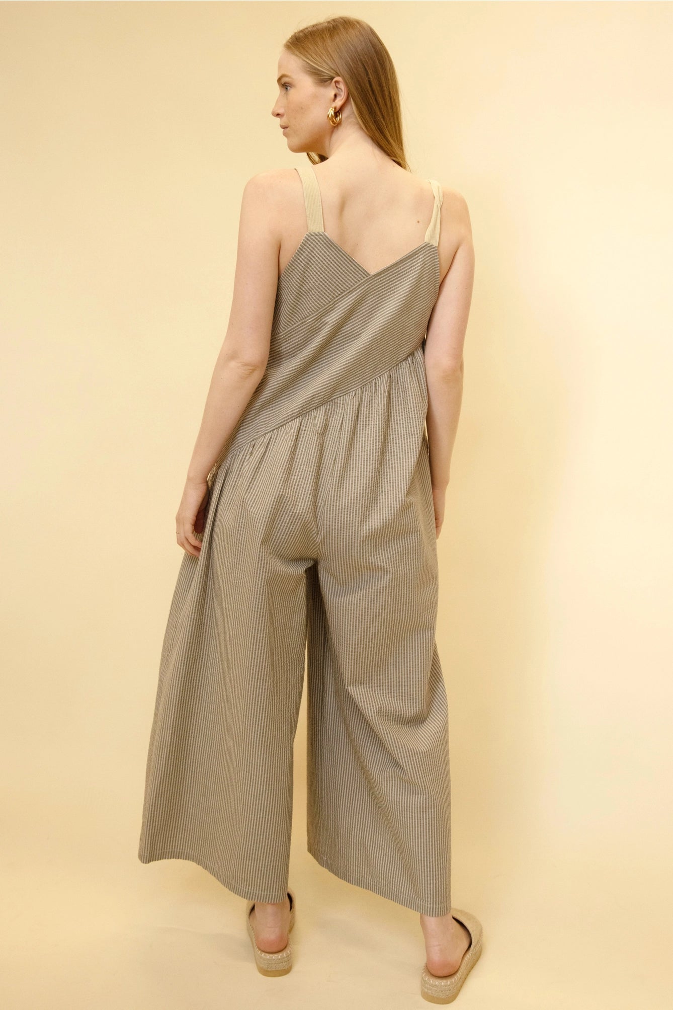 Striped Cotton Jumpsuit with Corduroy Straps