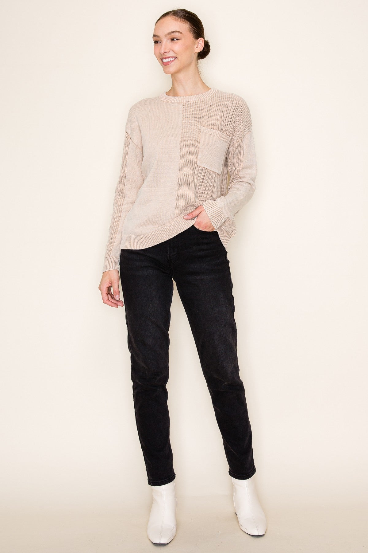 Textured Detail Crew Neck