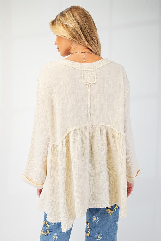 Mineral Washed Cotton Gauze Babydoll Tunic