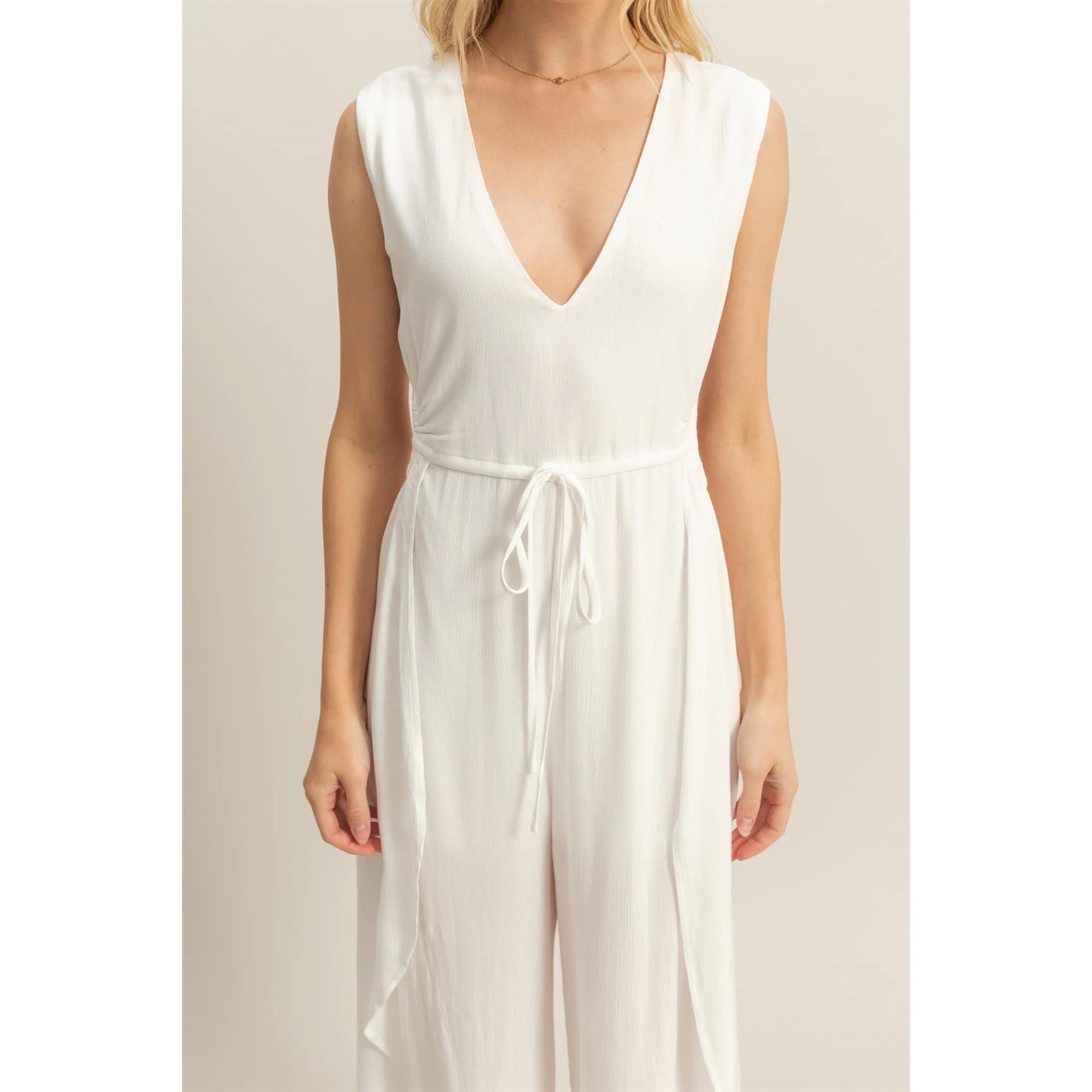 V-Neck Side Cutout Curved Hem Jumpsuit