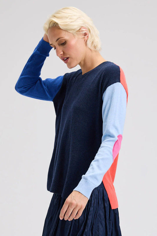 Colorblock Elbow Intarsia Sweater