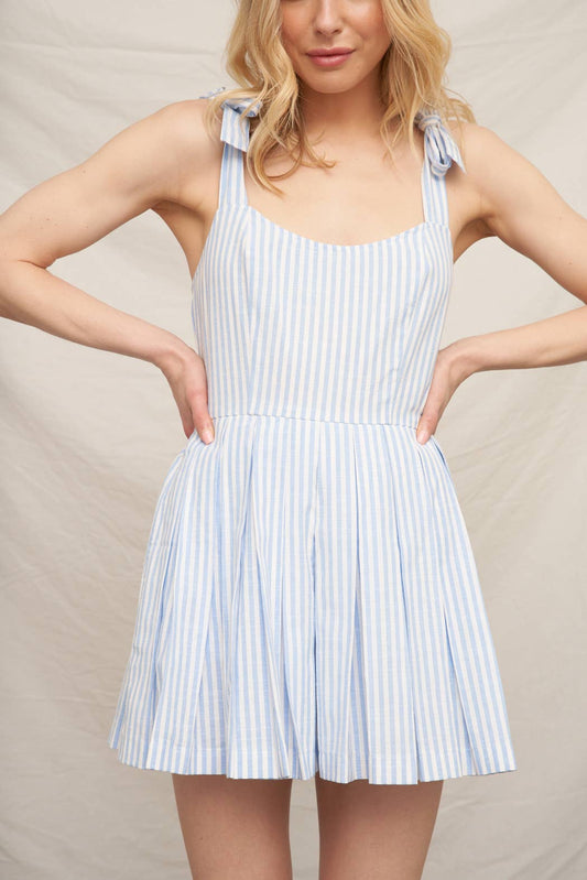 Sleeveless Striped Pleated Romper