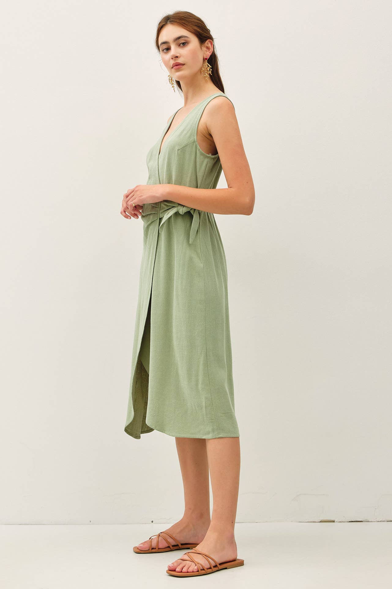 Mock Wrap Midi Dress