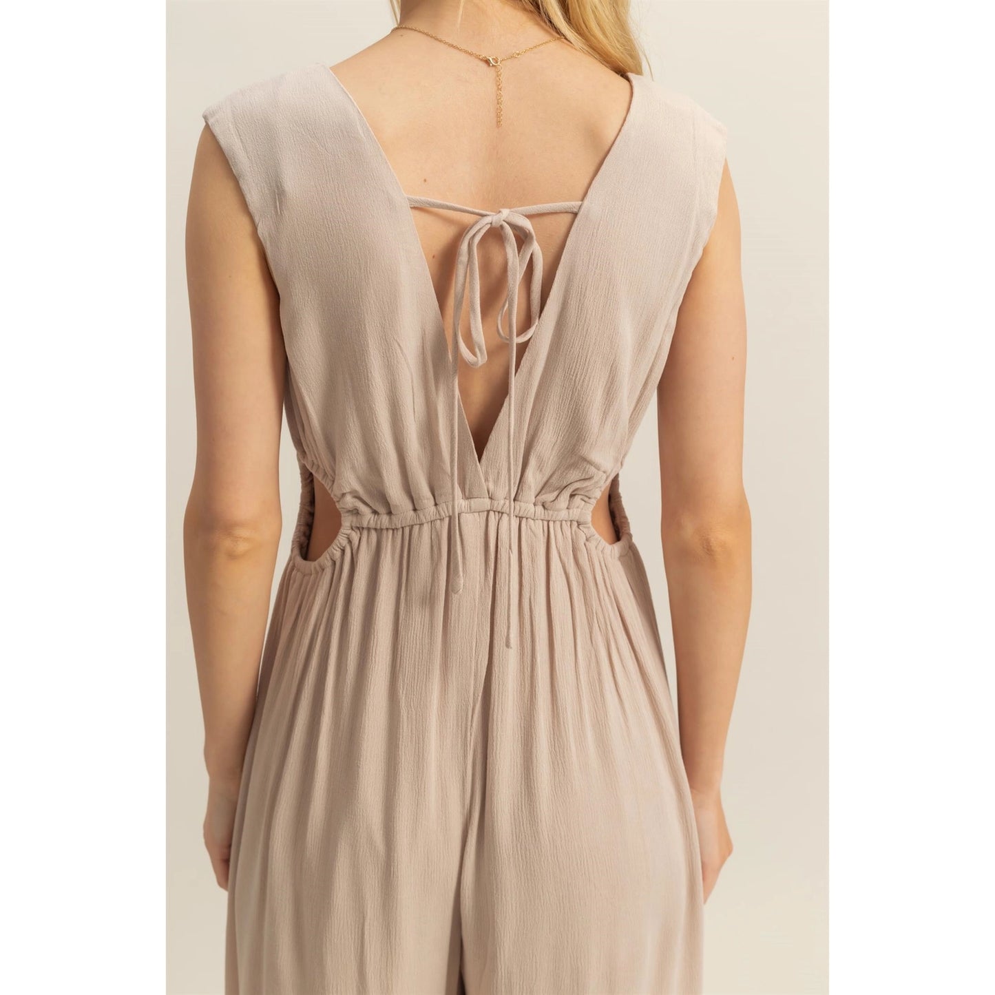 V-Neck Side Cutout Curved Hem Jumpsuit