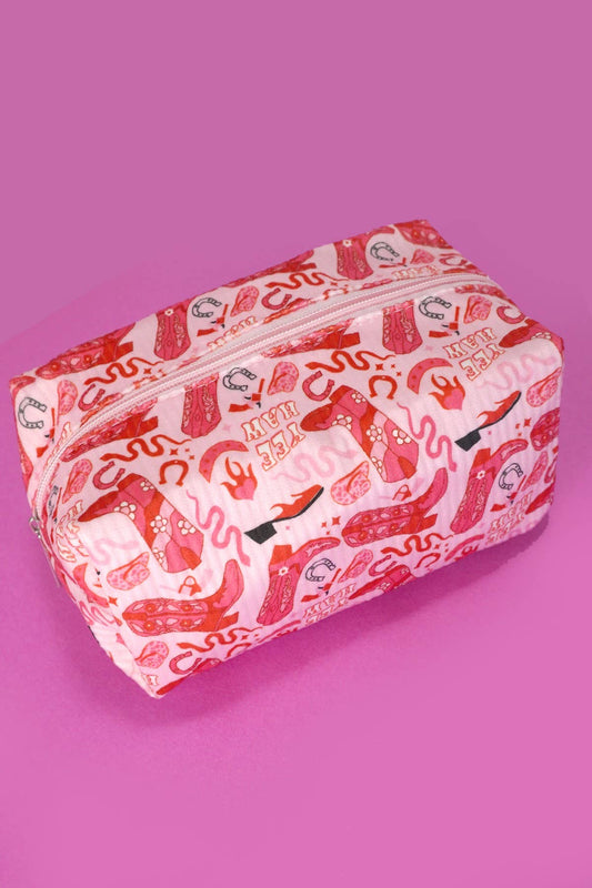 STRAWBERRY WESTERN BOW MAKEUP COSMETIC POUCH BAG