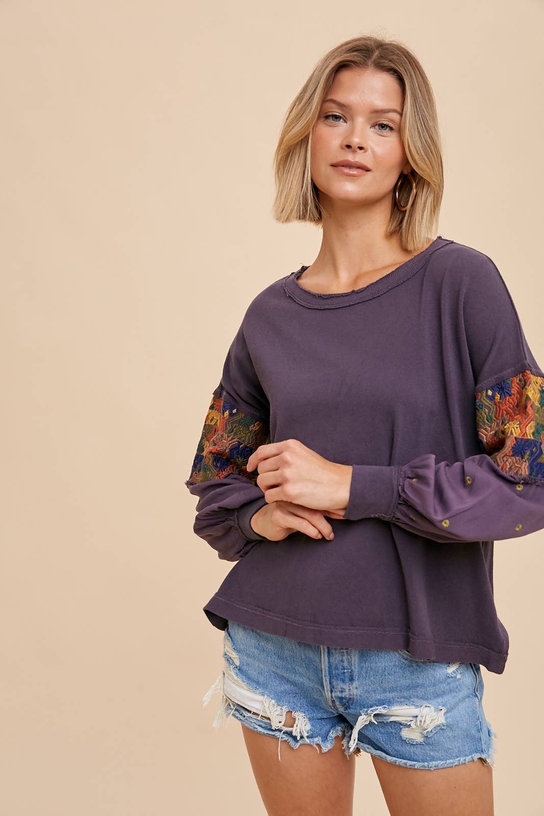 Embroidery Detail Long Sleeve Tee