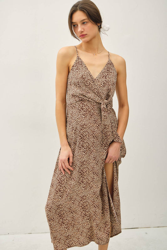 Leopard Print Midi Mock-Wrap Dress