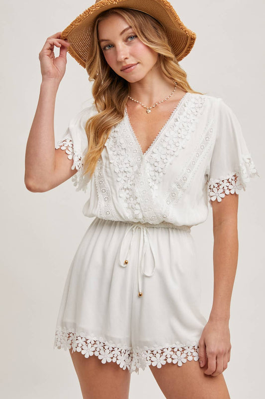 Wrap Floral Lace Trimmed Romper