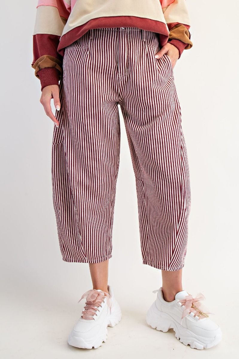 Striped Washed Twill Barrel Pants