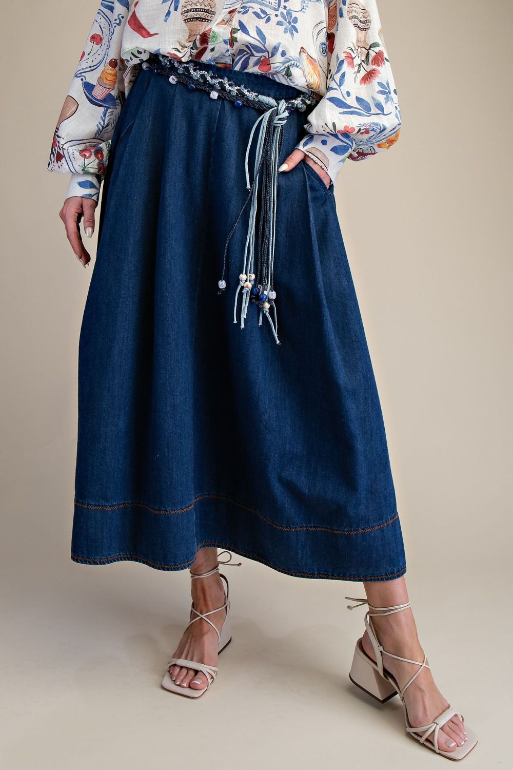 Washed Denim A-Line Skirt
