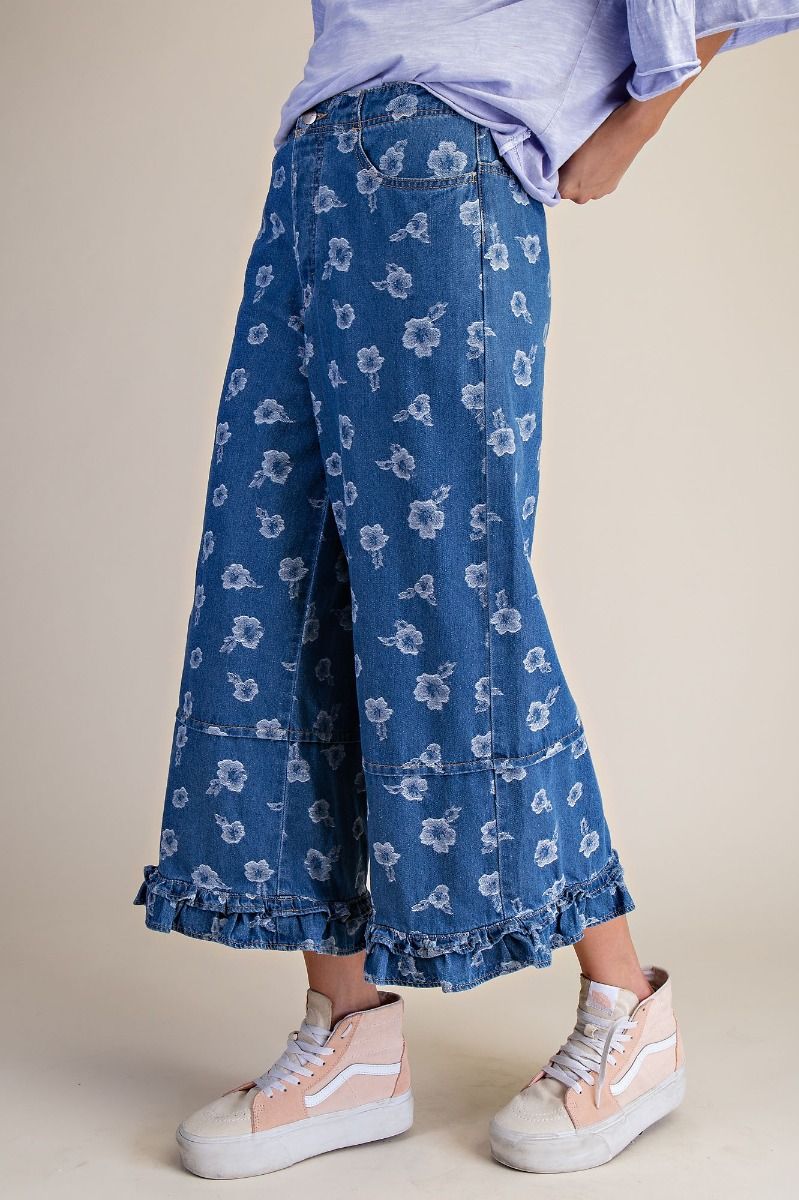 Flower Jacquard Ruffle Jeans