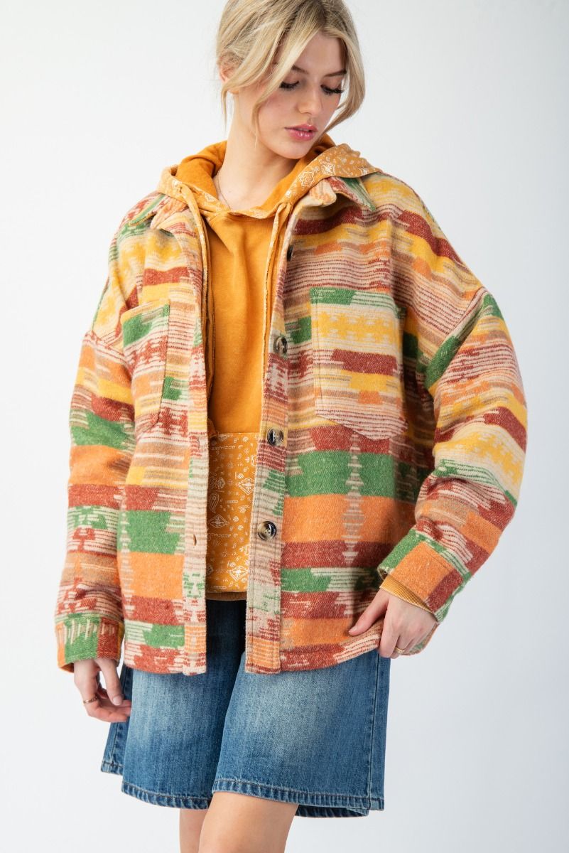 Printed Fleece Button-Down Shacket