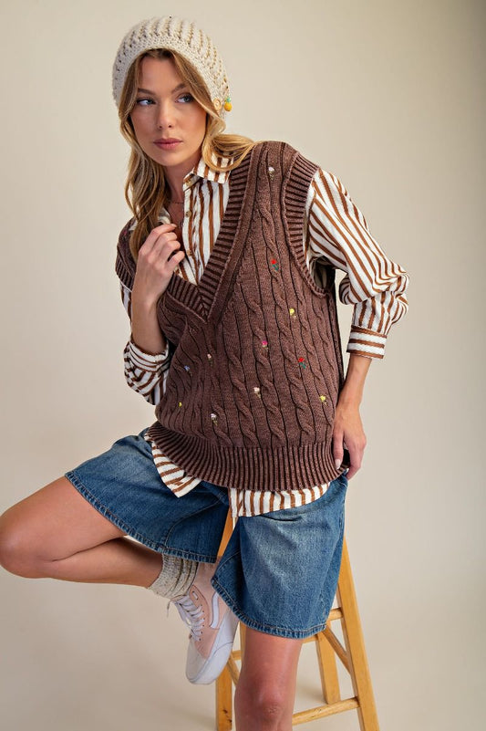 Floral Embroidered Sweater Vest