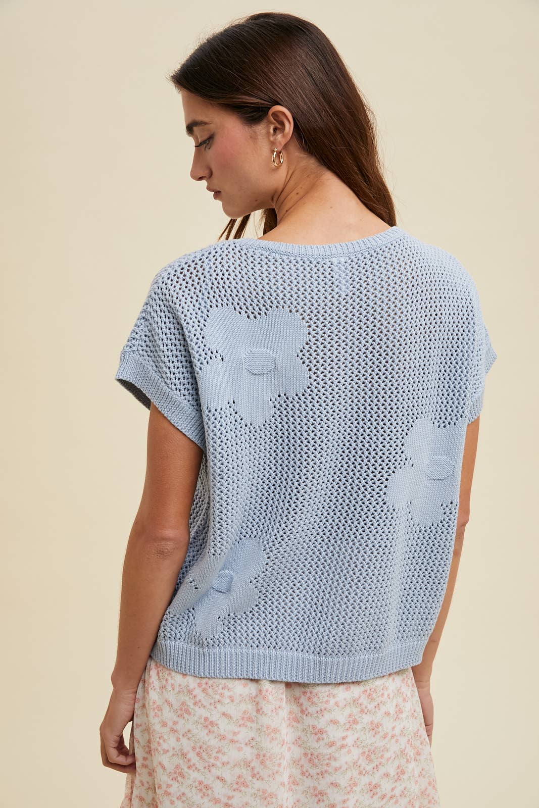 Flower Detail Open-Knit Sweater Top