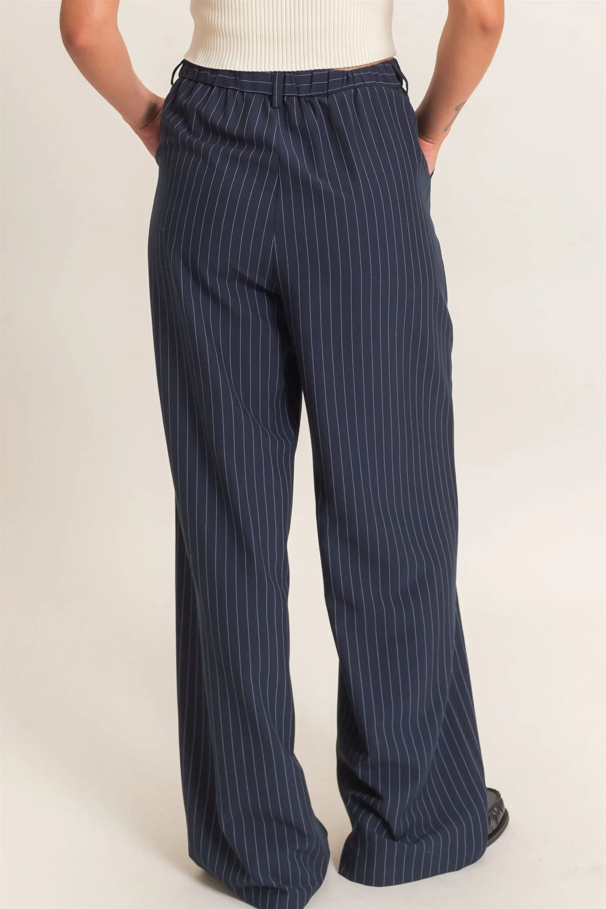 Pinstripe Wide-Leg Trousers