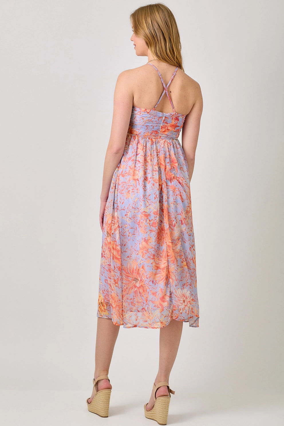 Criss Cross Back Pleated Midi Dress