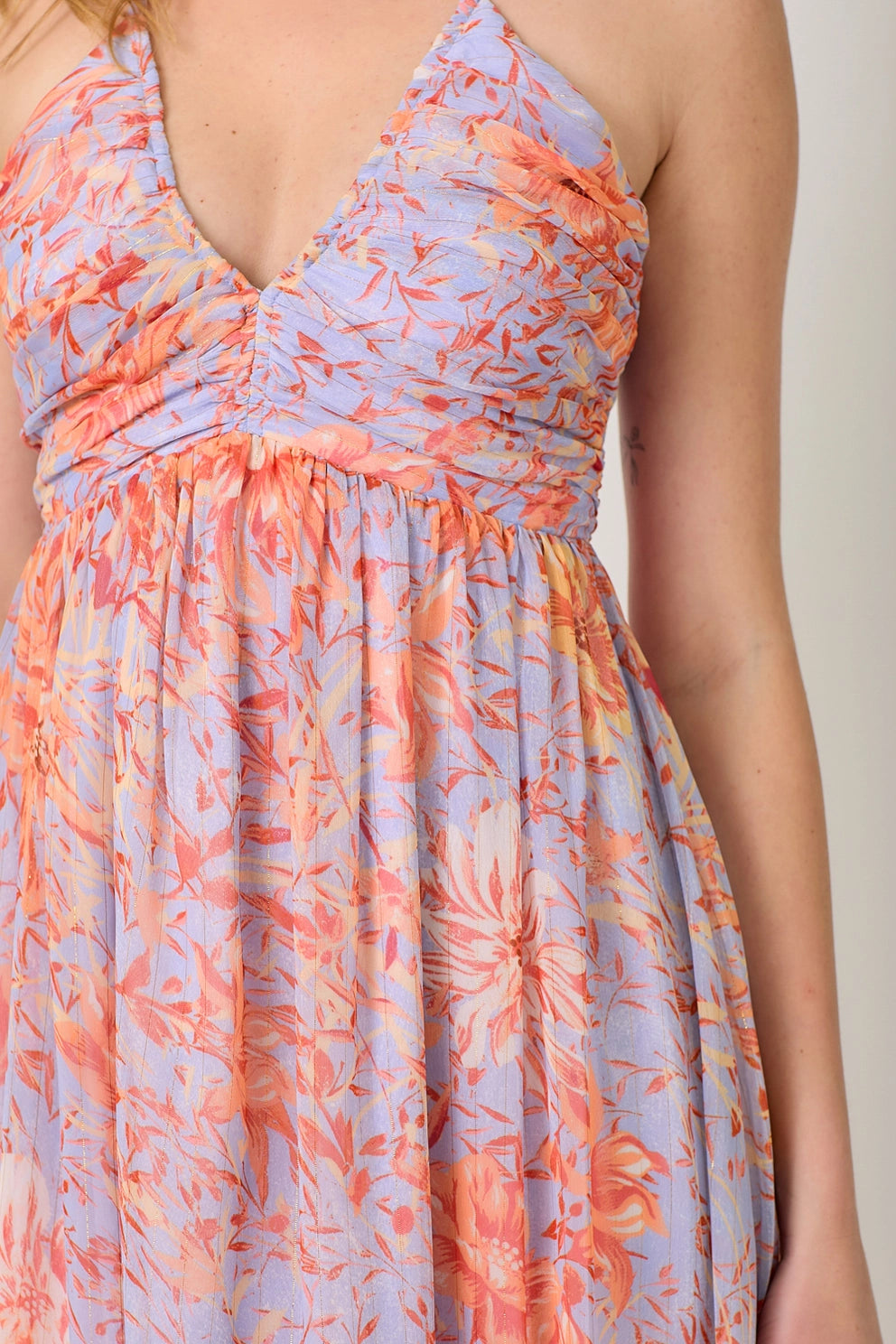 Criss Cross Back Pleated Midi Dress