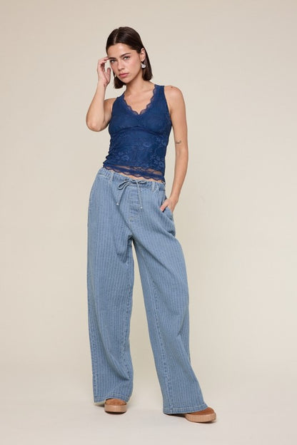 Striped Textured Denim Pants