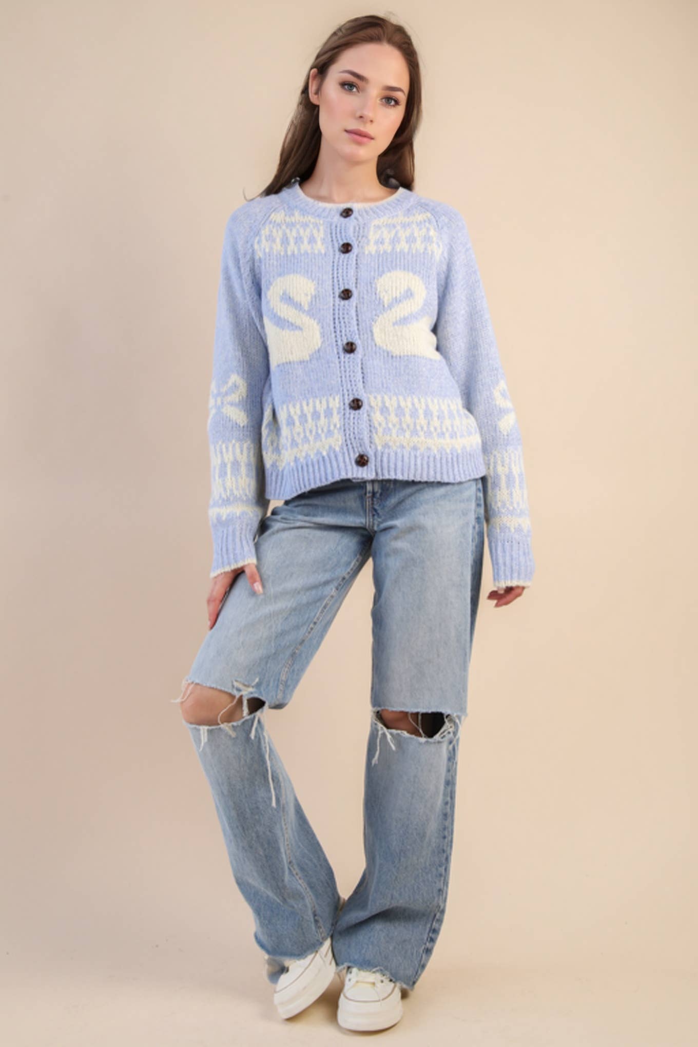 Oversized Graphic Casual Knit Sweater Cardigan