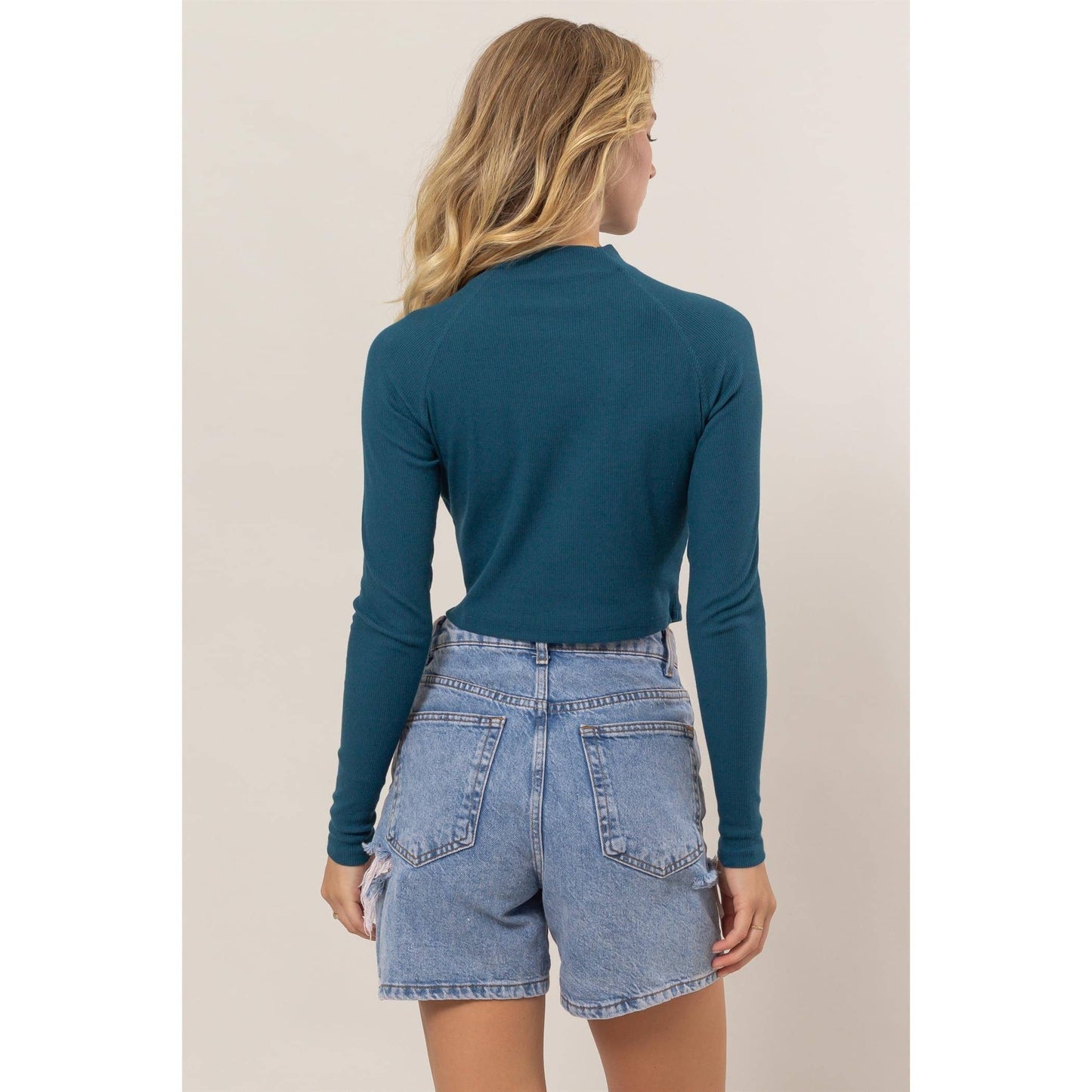 Raglan Sleeve High Neck Cropped Top