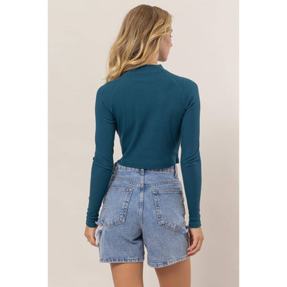 Raglan Sleeve High Neck Cropped Top